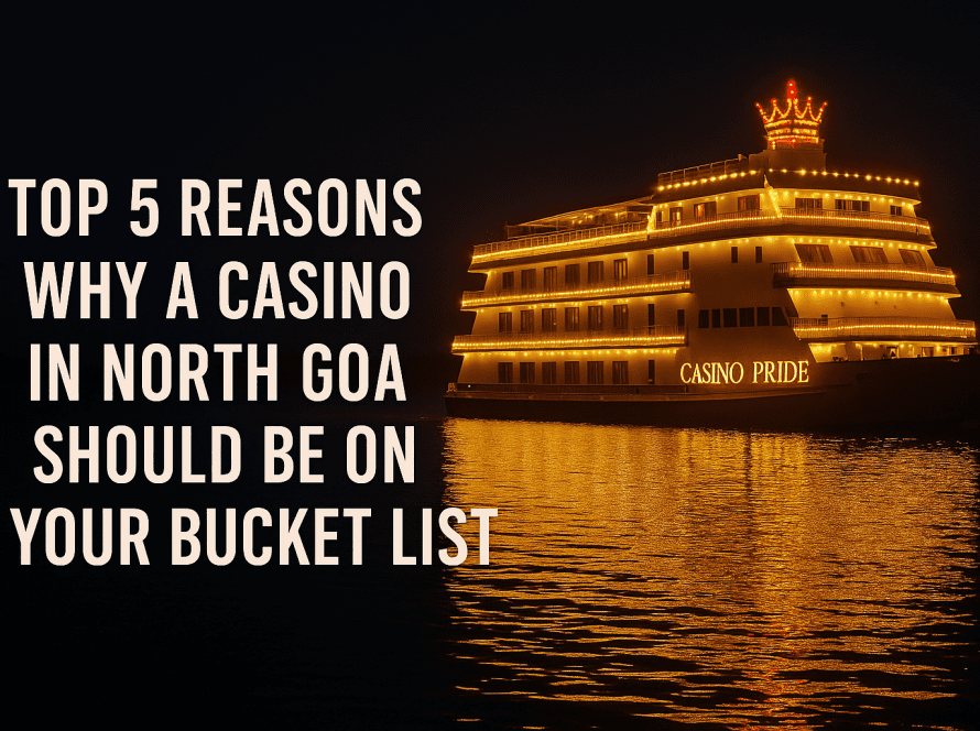 Casino Pride cruise lit up at night on Mandovi River